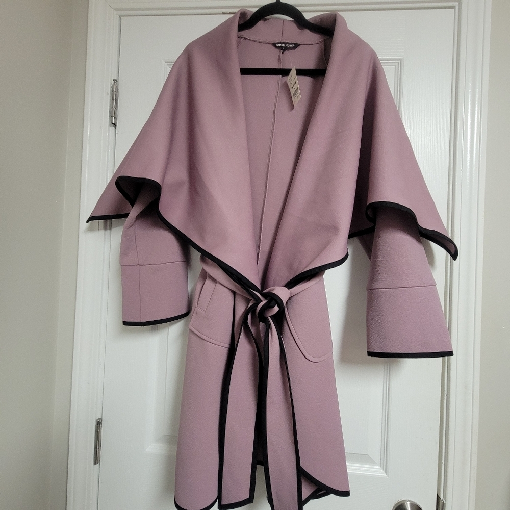 Samuel Dong NWT Pink With Black Trim Coat Size Large.